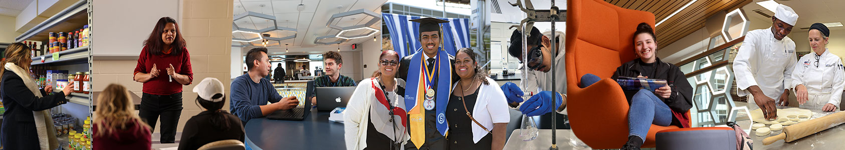 Compilation of images of students and faculty members in various settings on campus.