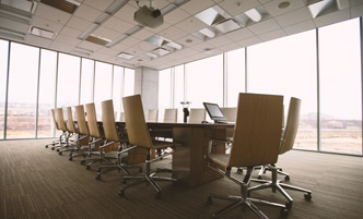 Conference room set up for a meeting.